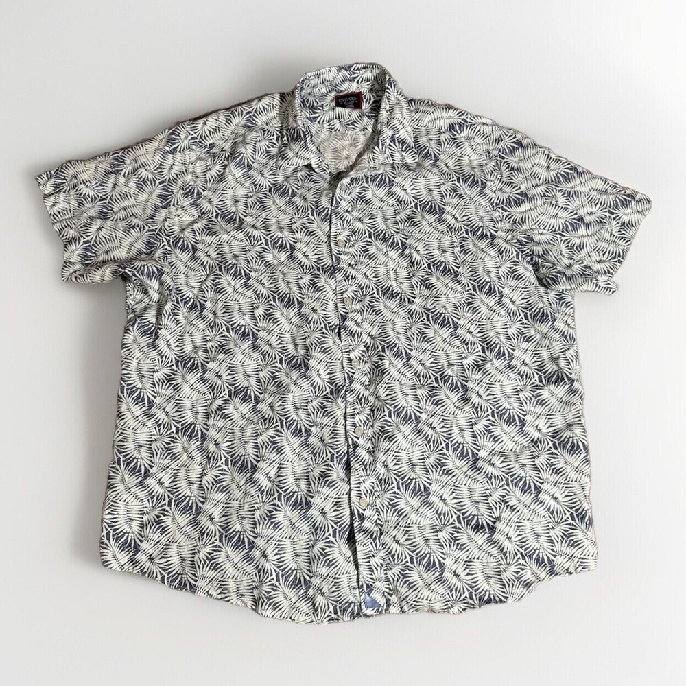 UNTUCKit Button Down Mens XXL Blue 100% Linen Palm Leaf Relaxed Fit Shirt Travel